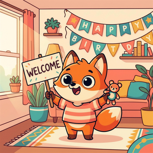 Peek inside: Barnaby proudly holds his welcome sign for the new baby, page preview
